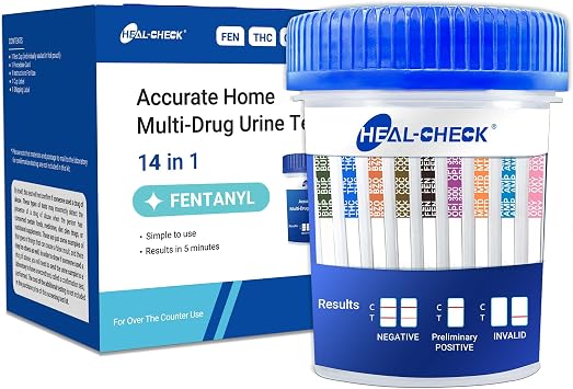 [1 Pack] 14 Panel Multi Drug Test Kit with Fentanyl FEN, HEAL-CHECK Professional Drug Urine Test Cup for Workplace, Rehab & Home Use THC, AMP, BUP, BAR, BZO, COC, MET, MDMA, OPI, MTD, OXY, PCP, PPX
