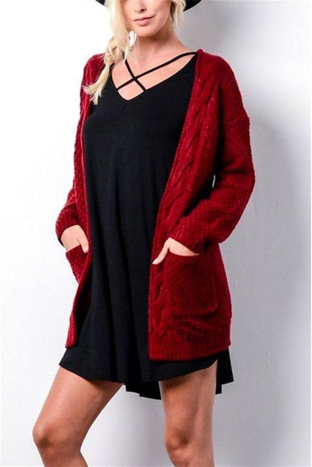 Womens V Neck Long Sleeve Cardigan Sweater Lightweight Open Front Outerwear Fall Cardigans for Women with Pockets