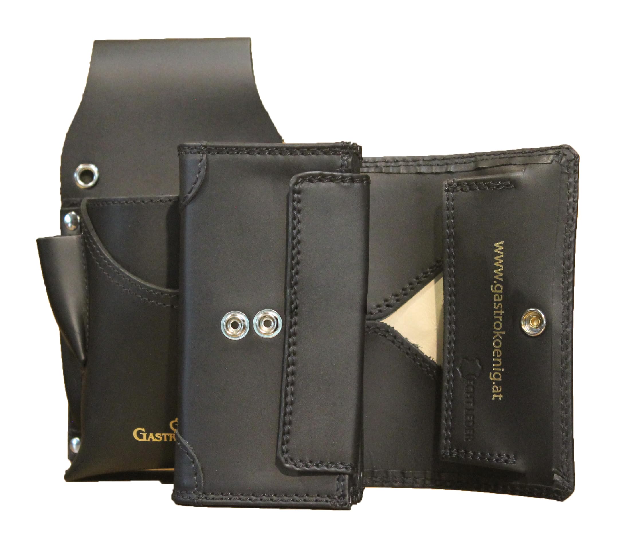 Kellnertaschen-Set, das Original, Garantie lebenslang, Kellnergeldtasche, Kellner-Portemonnaie, Kellnerbörse aus Leder, für Männer und Frauen (Schwarz)