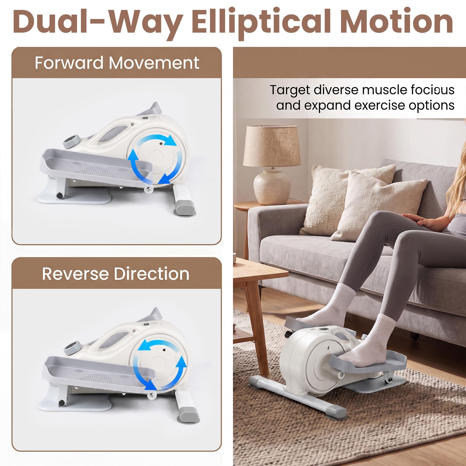 KOMFOTTEU Ellittica Elettrico con LCD Display e Pedali Antiscivolo | Pedaliera per Esercizi da Casa e Ufficio, con Funzione Silenziosa, Pedaliera Portatile per Anziani e Adulti, 50 x 49 x 24 cm