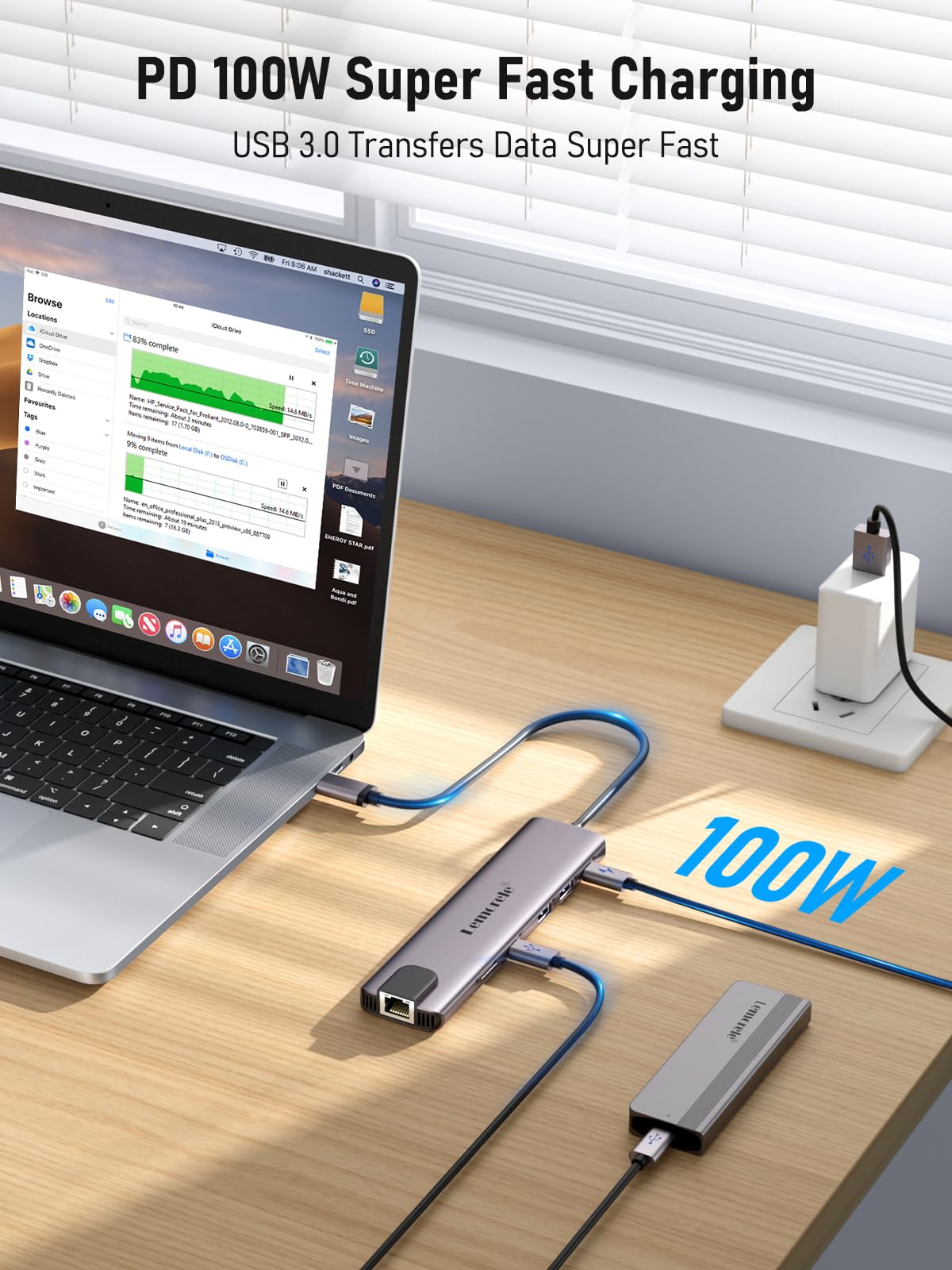 Lemorele Dock Station d'accueil USB C avec Double HDMI,11-en-1 Adaptateur Hub USB-C vers Gigabit Ethernet,2 HDMI,4 USB 3.0/2.0,USB-C Data,100W PD,SD/TF pour Ordinateur Portable