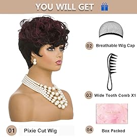 MOONSHOW Short Wigs for Black Women: Ombre Wine Red & Burgundy Curly Wigs, Pixie Cut, Natural Hair Wigs 1B/99J (Ombre Burgundy)