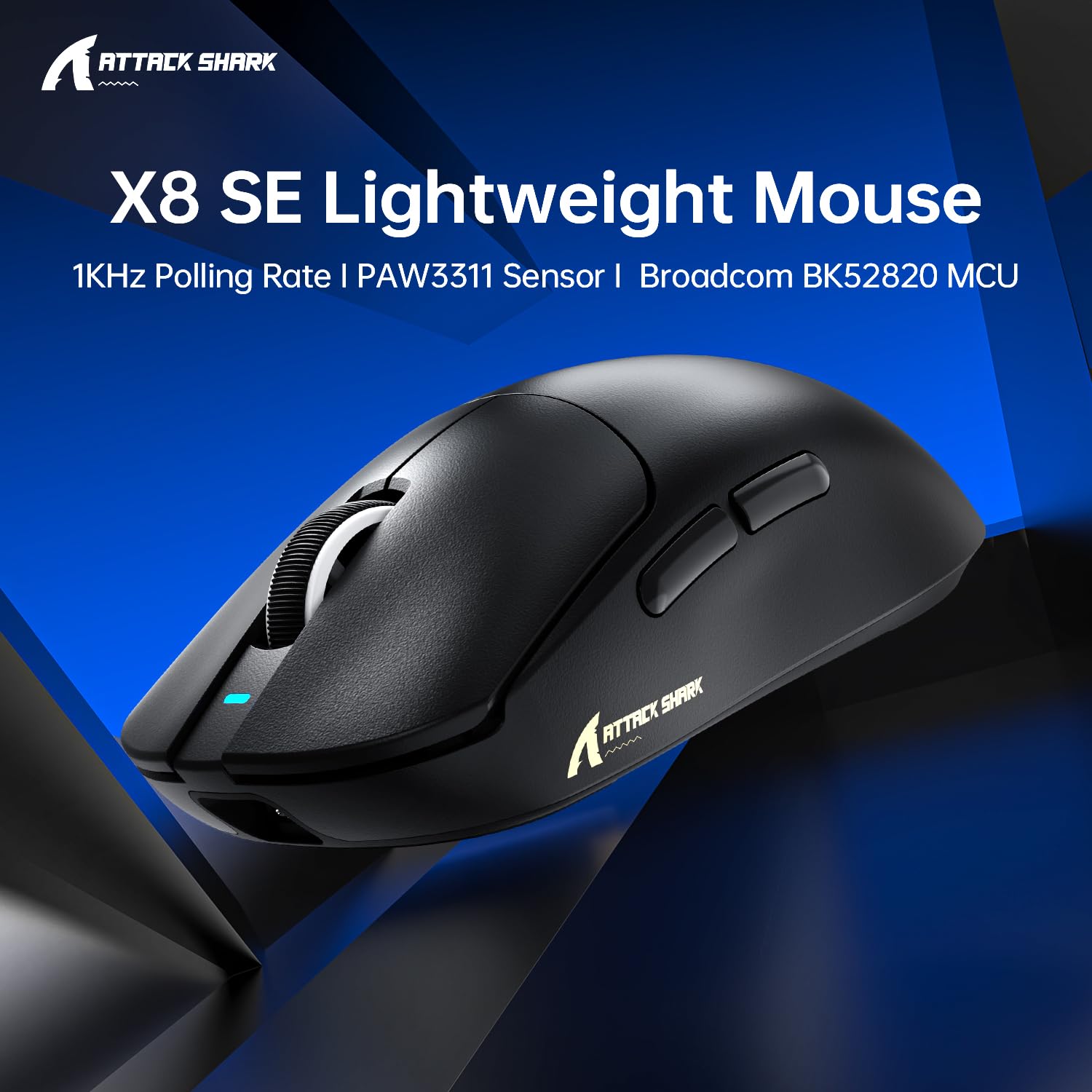 ATTACK SHARK X8SE Mouse for Large Hand, 55g Superlight, PixArt PAW3311 Gaming Sensor, BT/2.4G Wireless/Wired, Adjustable DPI up to 25000, 500mAh Battery (Black)