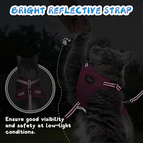Miniatura 10 de Supet Juego de arnés y correa para gatos pequeños a grandes, arnés ajustable para gatos con ribete reflectante, correa universal para gatos y