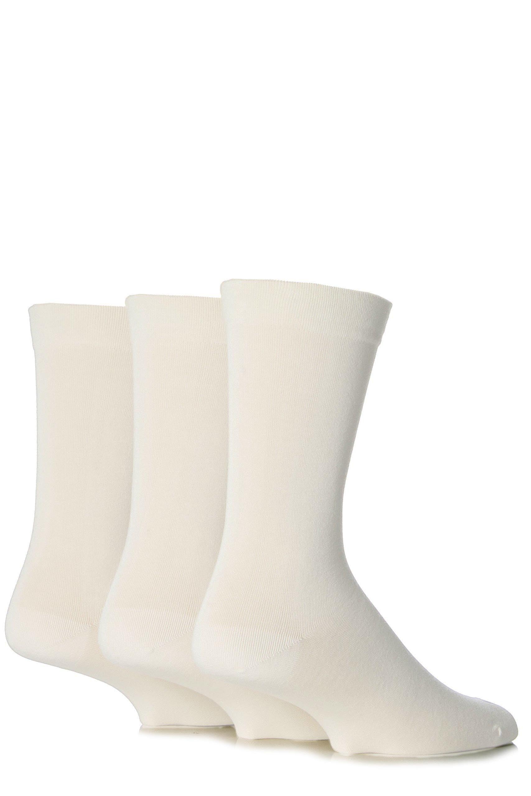 SockShop Men's Comfort Cuff Socks -Striped and Plain Soft Breathable & Cooling Bamboo Material Multipack of 3 Pairs (UK, Numeric, 12, 14, Regular, Regular, White)
