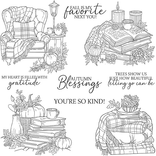 Miniatura 3 de Autumn Pumpkins Sofa Book Cutting Dies Clear Stamp DIY Cards Scrapbooking Metal Dies Silicone Stamps for Cards Albums Design Greetings Mould