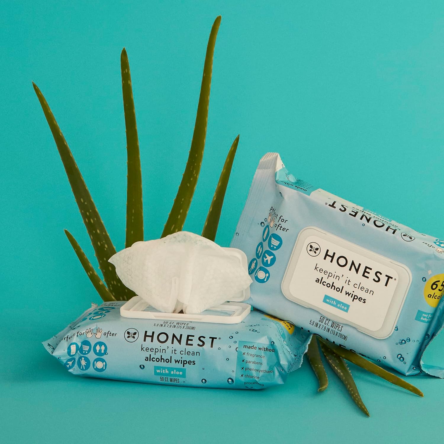 The Honest Company Sanitizing Alcohol Wipes | Kills 99% of Germs, Made With Aloe | Unscented, 150 Count (3 Packs of 50)