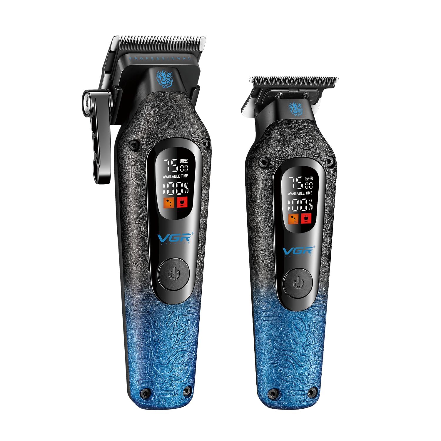 VGR V-879 S2 Professional Barber Combo Kit for Salon, Hair Clipper & Trimmer Set, Ceramic Titanium Coated Blades, 7500 RPM Motor, LED Display, 2000mAh + 1500mAh Lithium Battery, USB Rechargeable Cordless Grooming Kit with Guide Combs, Blue-Black-image-46