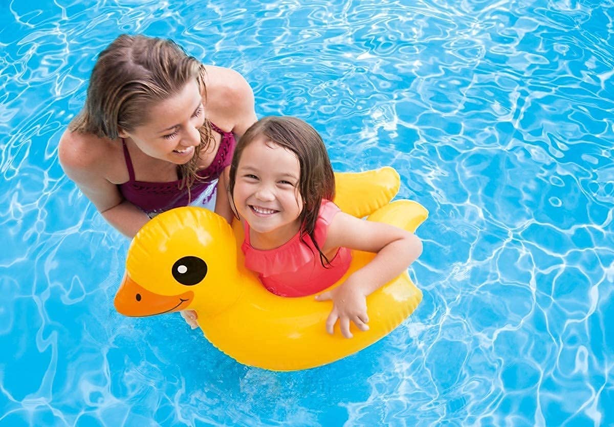 ADJD Swimming Tube for Kids Inflatable Duck Shaped Swimming Pool Tub Swim Ring Water Play Center Toy Swim Safety Ring Inflatable Baby Float Floating Raft Tube for Kids (Multiolour) 4