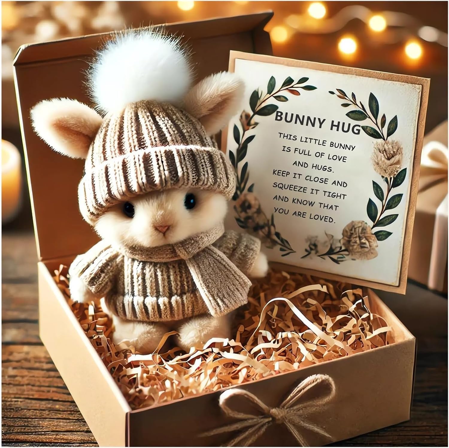 Handmade Mini Bunny Hug Cute Easter Gift with Card, Soft Plush Rabbit Mini Bunny Hugs in Box Easter Basket Bunny Stuffer Women Men for Inspirational Easters Gifts (Grown)
