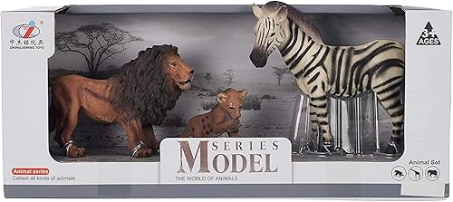 Miniatura 4 de Padre León Bebé León y Figura Animal de Cebra 5 pulgadas Juguete para niños 3 piezas Playset