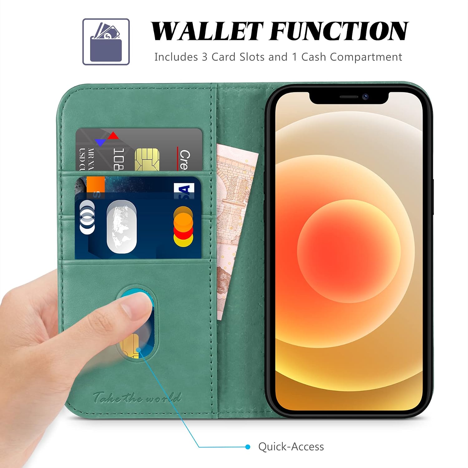 TUCCH Case for iPhone 13 Mini 5G, PU Leather Stand Folio Wallet with [Credit Card Slot] Flip Notebook Cover [TPU Protective Interior Case] Compatible with iPhone 13 Mini 5.4-inch 2021, Myrtle Green