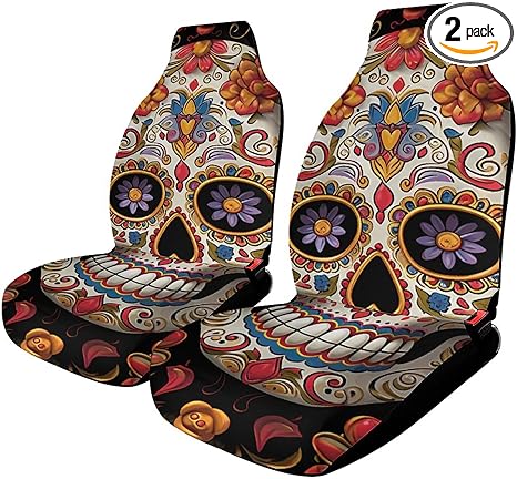 Universal Car Seat Cover, Sugar Skulls Print Vehicle Seat Cover Automotive Seat Cover Durable Protection, Easy Installation