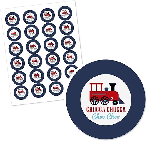 Miniatura 2 de Big Dot of Happiness Etiquetas adhesivas circulares de fiesta de ferrocarril para fiesta de cumpleaños o baby shower, 24 unidades