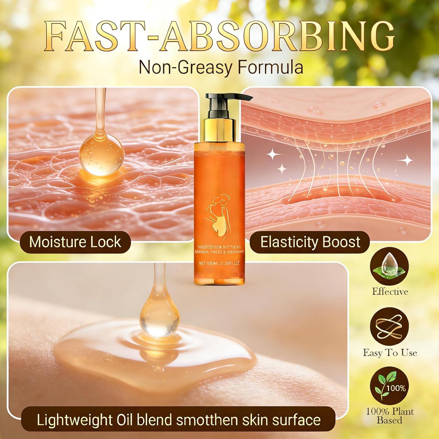 Body Firming Oil, Natural Hydrating & Tightening Skin Oil for Arms, Legs, Stomach & Full Body | Fast-Absorbing, Non-Greasy | Nourishes Skin, Reduces Fine Lines, Improves Elasticity - Image 5