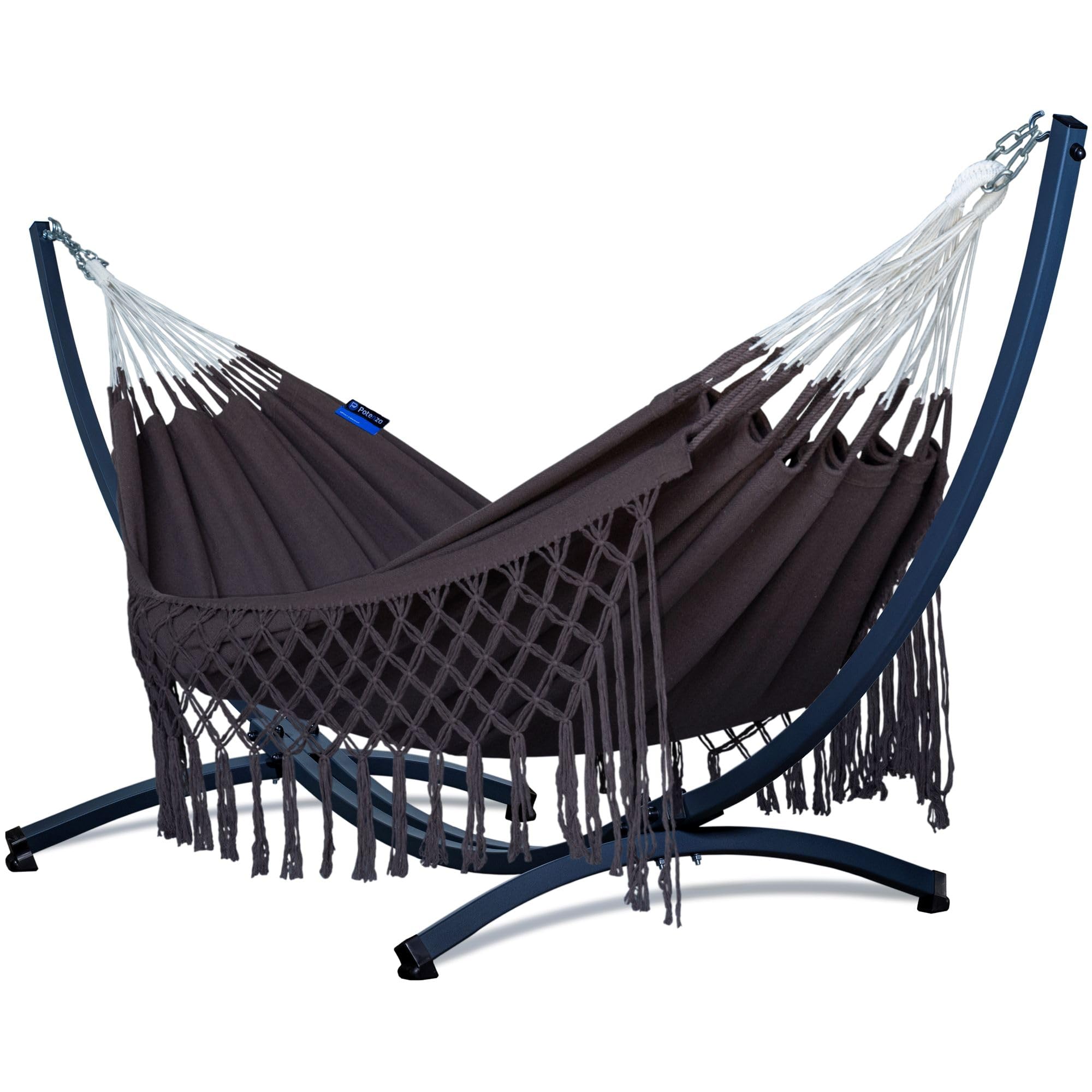 Potenza Hamaca para exteriores con estructura para 2 personas, 100% algodón, 230 x 160, 200 kg, estructura de hamaca de 220 kg, resistente a la intemperie (estructura básica de grafito, marrón)