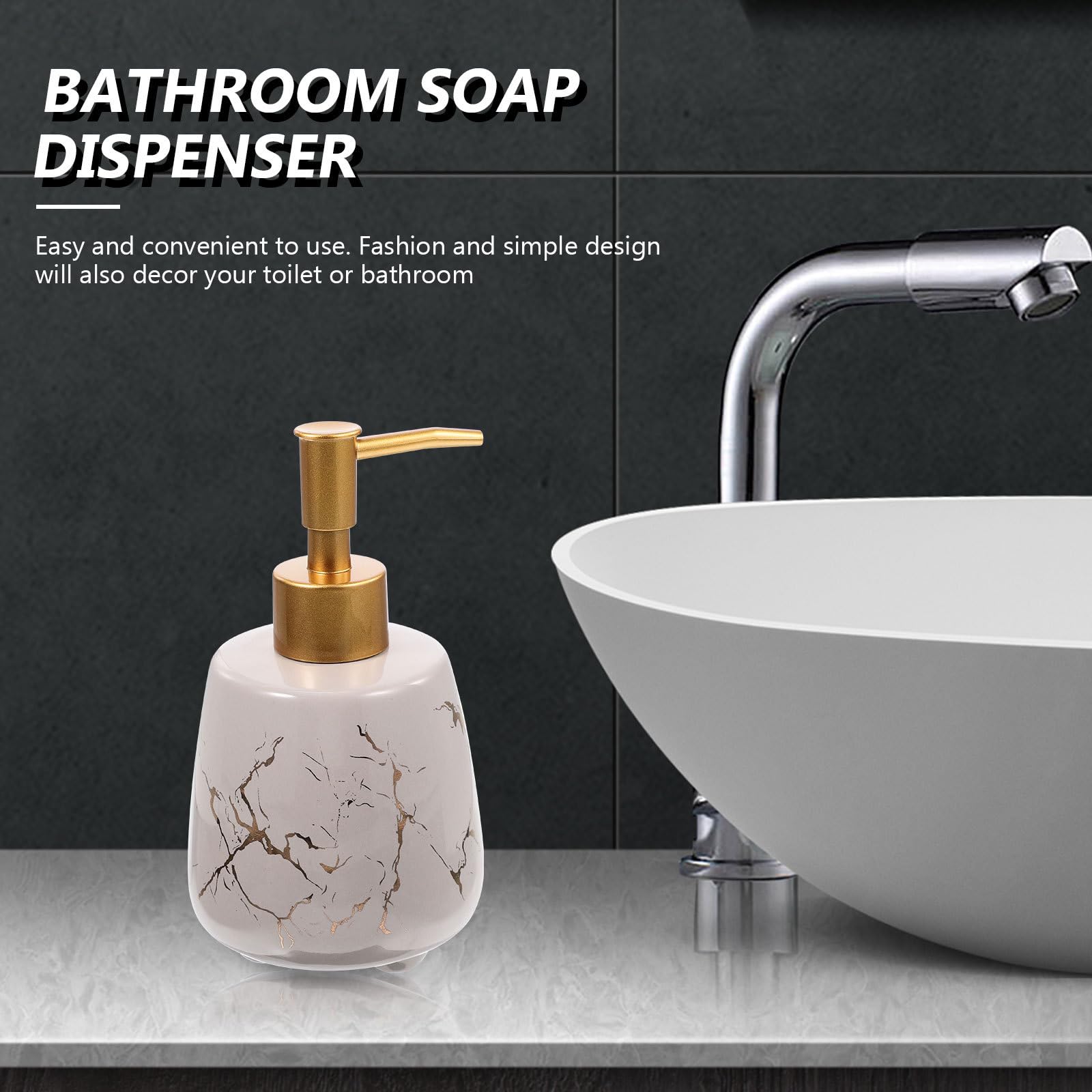 SUPVOX Dispenser di Sapone Pompa Ricaricabile in Ceramica Effetto Marmo Grigio, Flacone Portatile da Viaggio Compatto per Shampoo, Lozione e Bagnoschiuma, Erogatore Liquido per Bagno