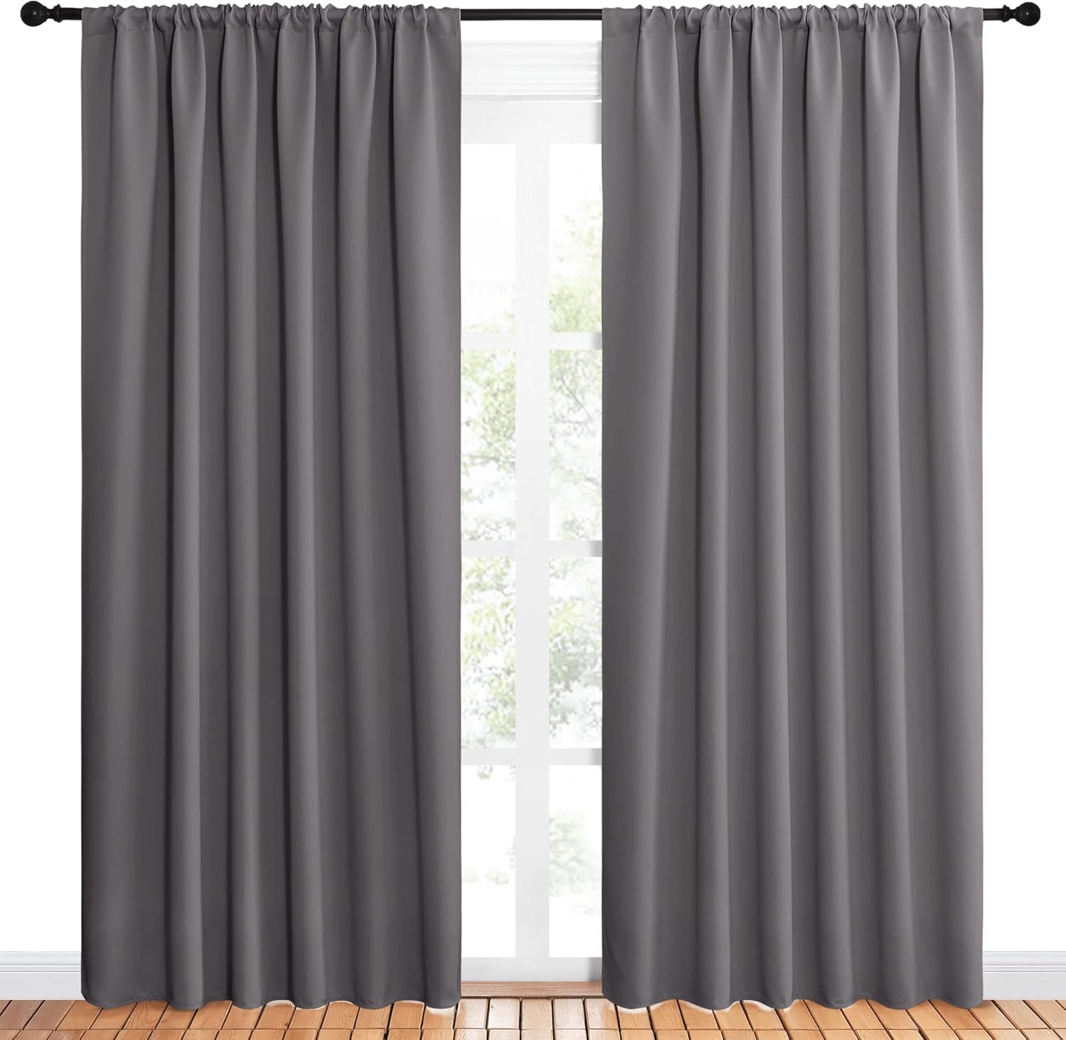 NICETOWN Blackout Curtain Panels for Window - Thermal Insulated Rod Pocket Blackout Drapes/Draperies for Dining Room (2 Panels, W62 x L84 inches, Grey)
