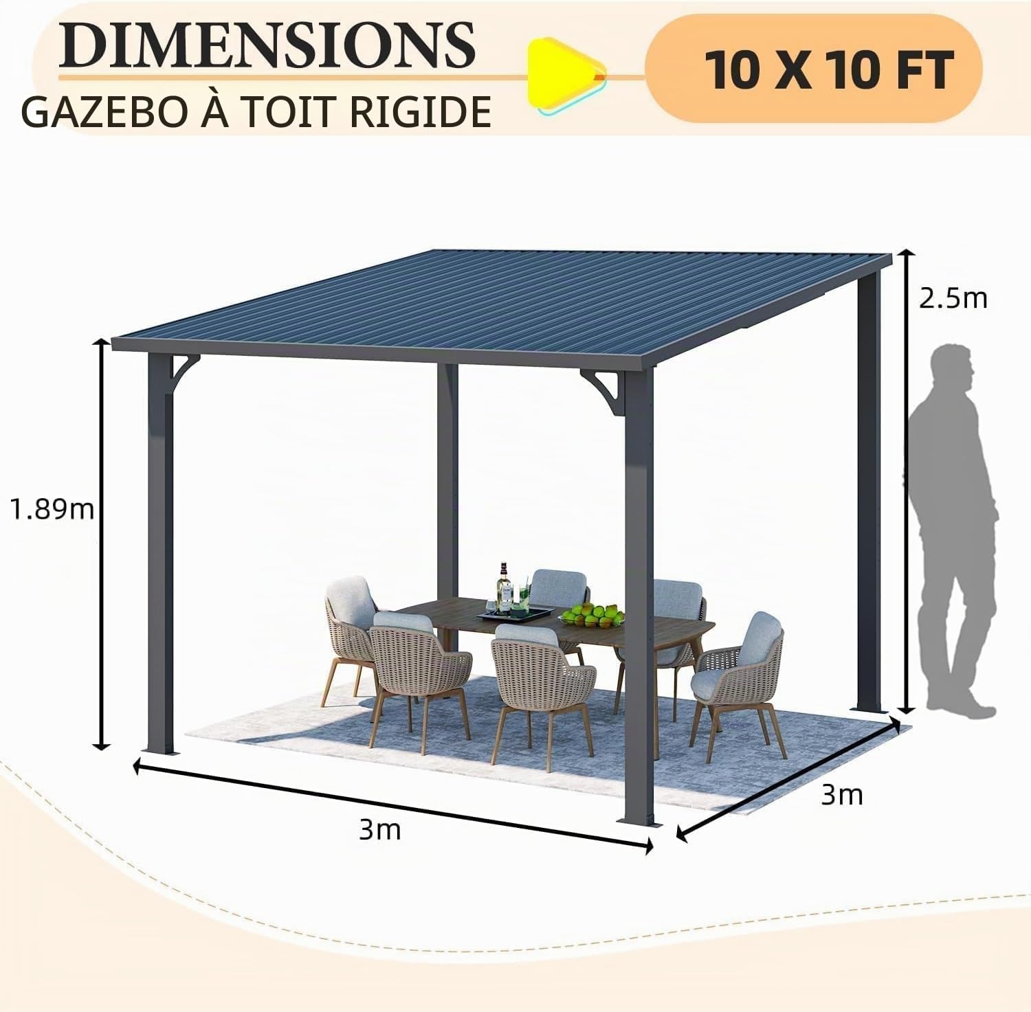 YODOLLA 3x3m Hardtop Pergola Aluminium Jardin Exterieur,Pergola Adossée