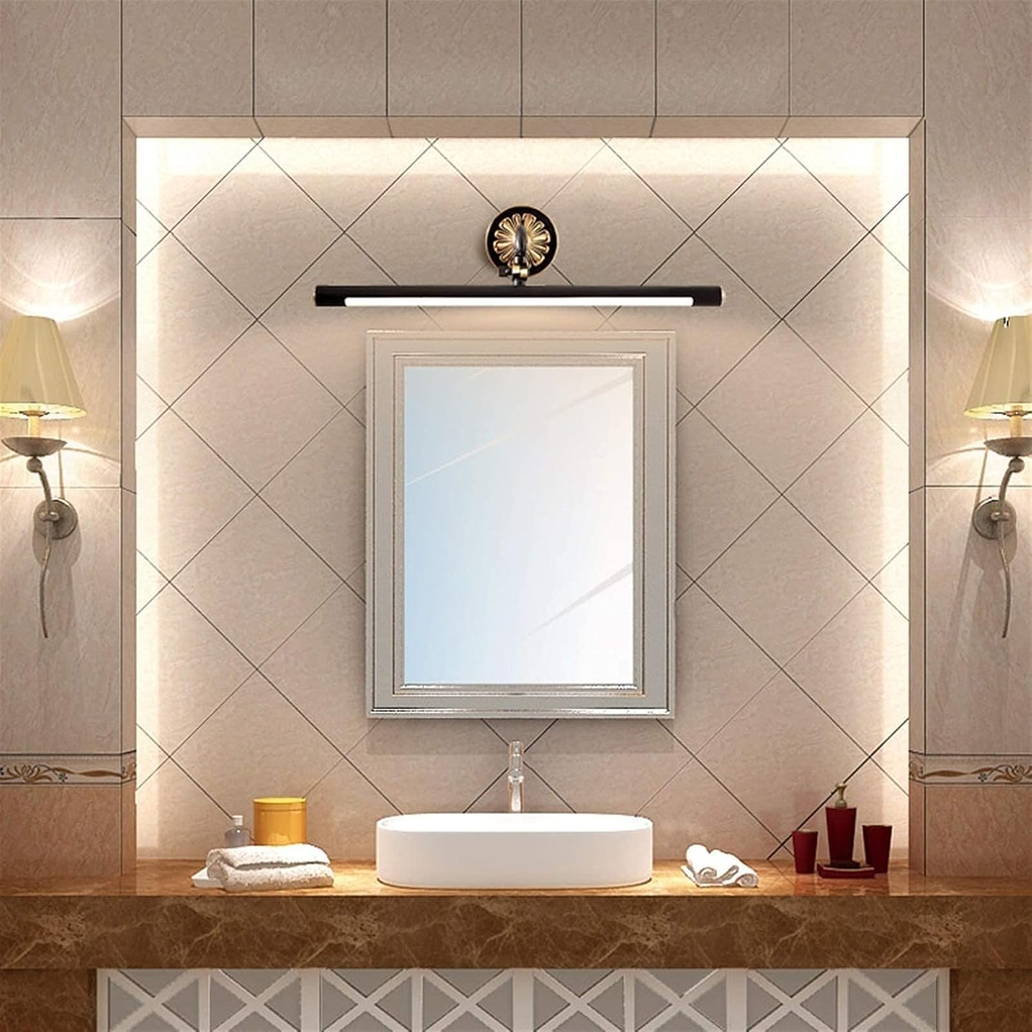 Aplique De Espejo Led Totalmente De Cobre - Lámpara De Tocador De Pared para Pasillo Y Vestidor, Iluminación Elegante, Diseño Moderno.,Black-56cm