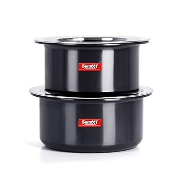 Sumeet Aluminium Tope Set, 1.8, 2.3 Liters, 2 Piece (Black)