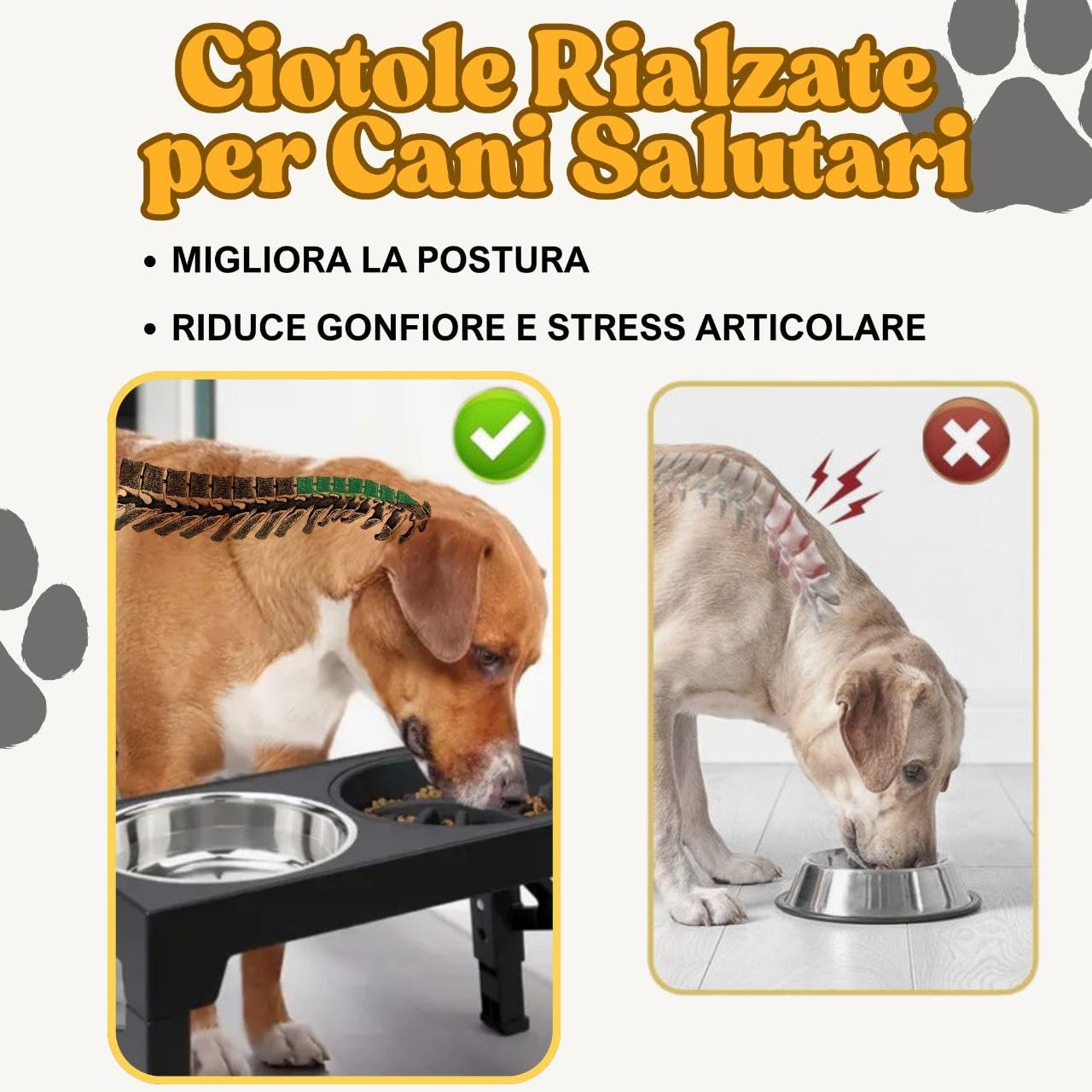 Ciotole Rialzate Cane Regolabili 5 Altezze – Ciotola Rialzata Set 3 in 1 con 2 Ciotole Inox 1200ml + Ciotola Anti-Ingozzamento 800ml, Tappetino Antiscivolo, per Cani Piccoli Medi Grandi