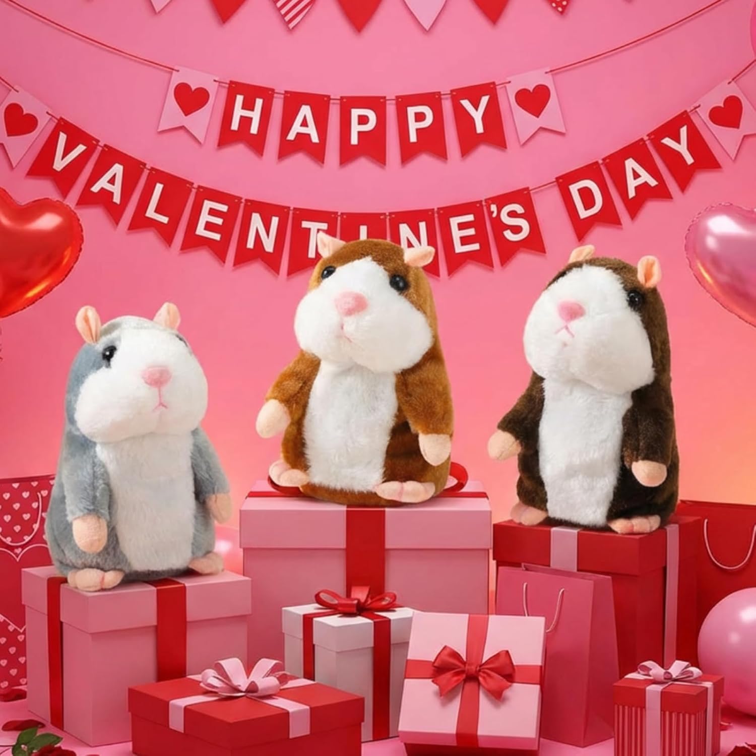 3 Pcs Talking Hamster Repeats What You Say Interactive Stuffed Plush Animal Hamster Toys Talking Mouse Toys for Kids Birthday Wedding Graduation Gifts Boys Girls Early Learning