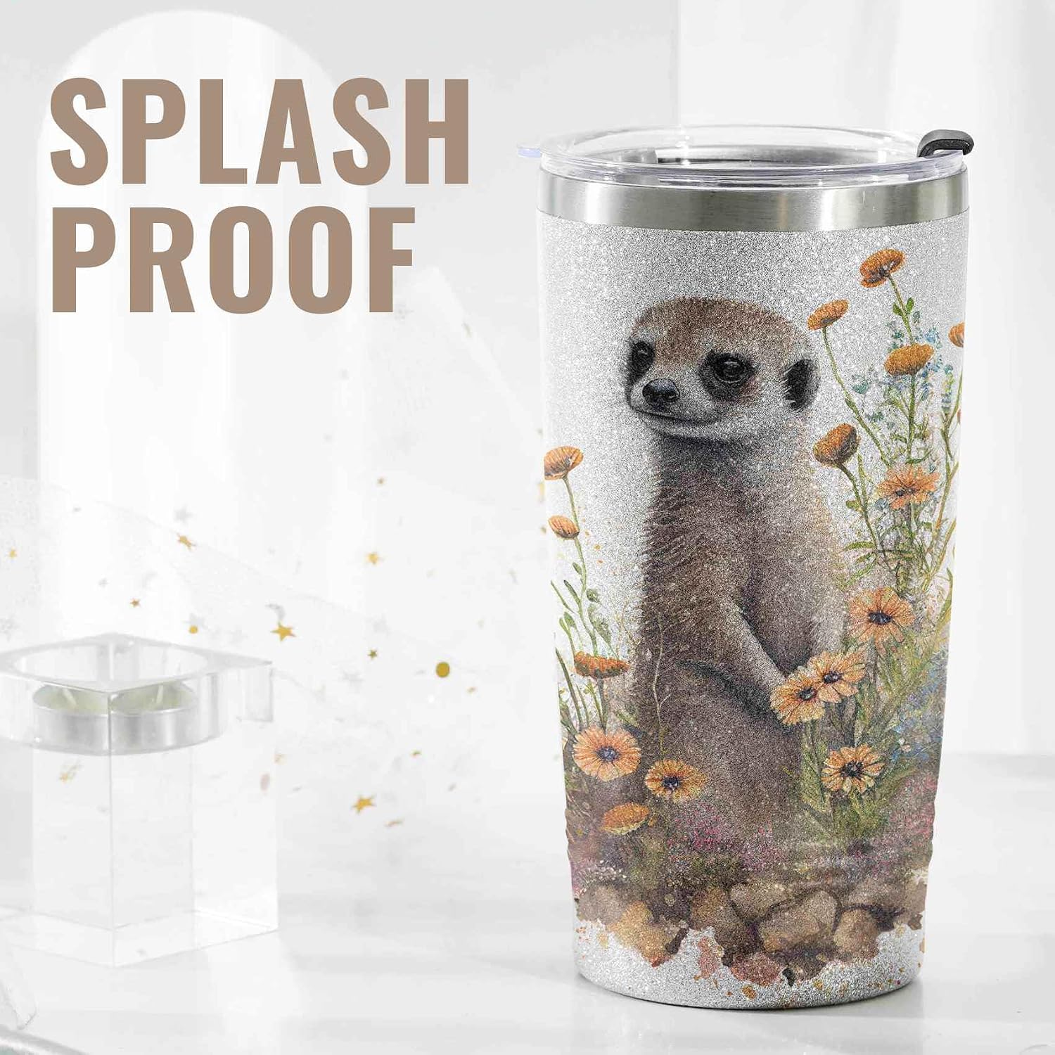 Onebttl Meerkat Gifts for Meerkat Lovers, 20oz Stainless Steel Tumbler with Lid and Straw, Best Meerkat Gifts for Best Friend, Christmas, Birthday