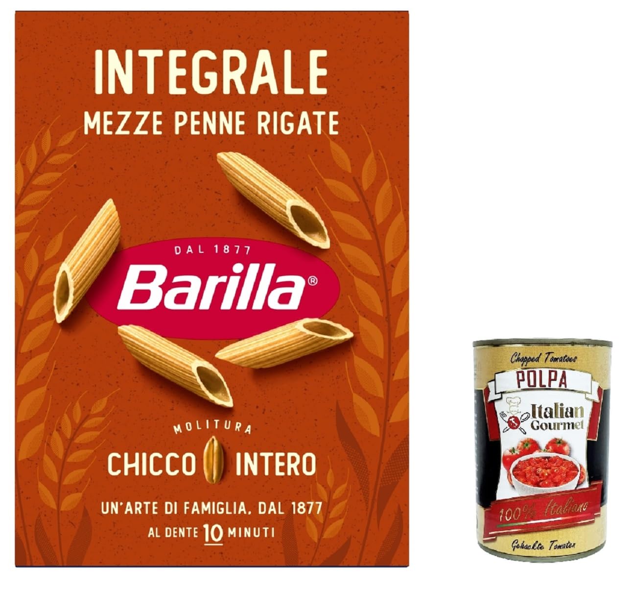 Italian Gourmet Pasta Integrale Mezze Penne Rigate 30 x 500g Vollkornnudeln | Ballaststoffreich aus 100% Hartweizen; rillen nehmen Sauce gut auf, cottura, Gesamtnettogewicht 15 kg + Kostenlos Polpa 400g