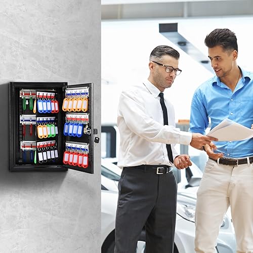 Miniatura 2 de Dalmbox Armario para llaves con cerradura de llave, caja de almacenamiento de llaves para montaje en pared, caja de seguridad de acero con estantes