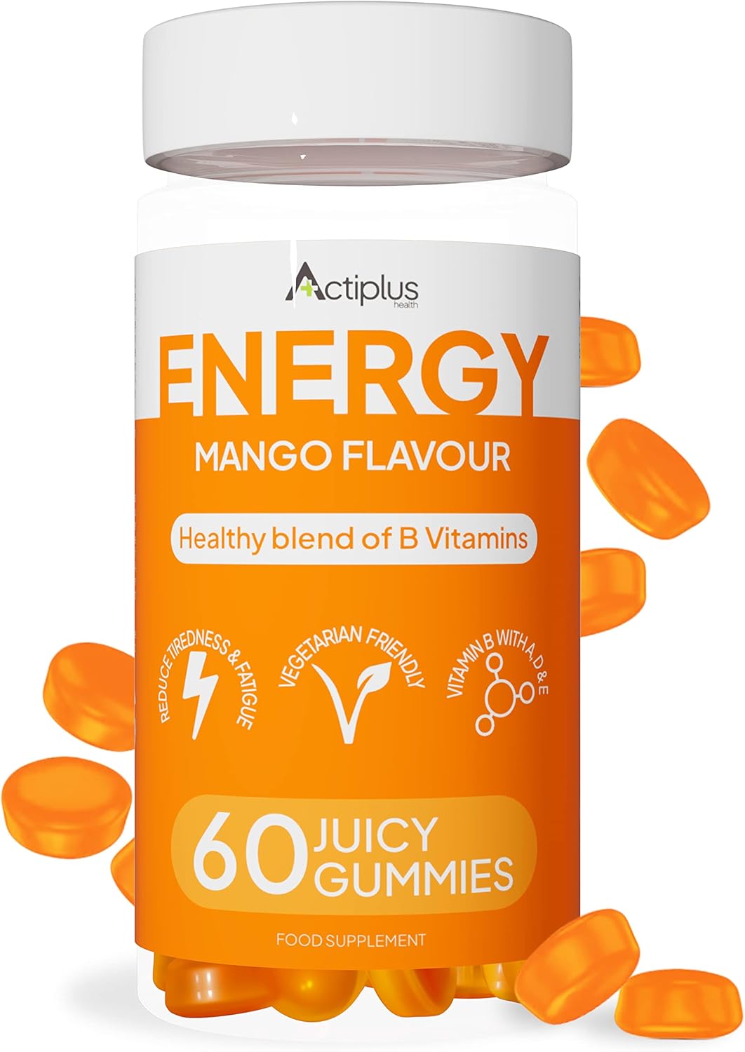 Vitamin B Complex Gummies for Adults, Tiredness and Fatigue Supplement 60 Juicy Chewy Mango