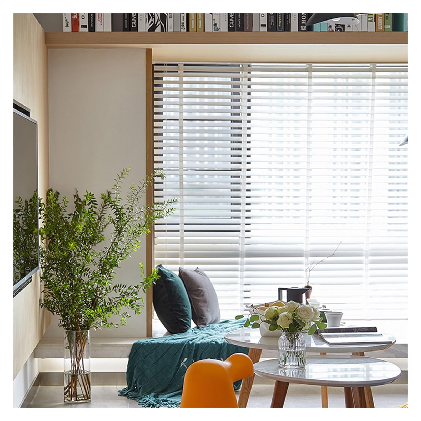 Store horizontal bois blanc 150 cm contre les vis-à-vis gênants