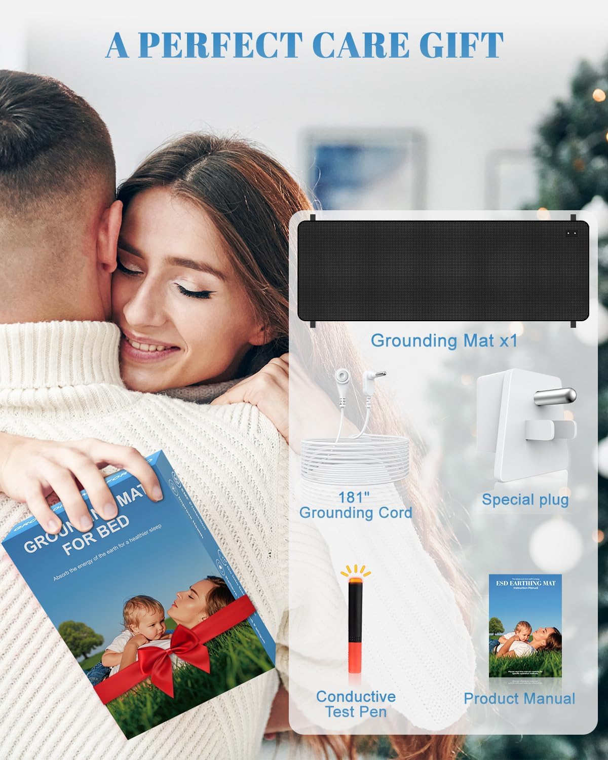 Grounding Mat for Sleep – Queen Size (27" × 60") | Relieve Stress, Reconnect to Earth's Energy for Feet & Body Includes Grounding Cord & Test Pen Indoor Use