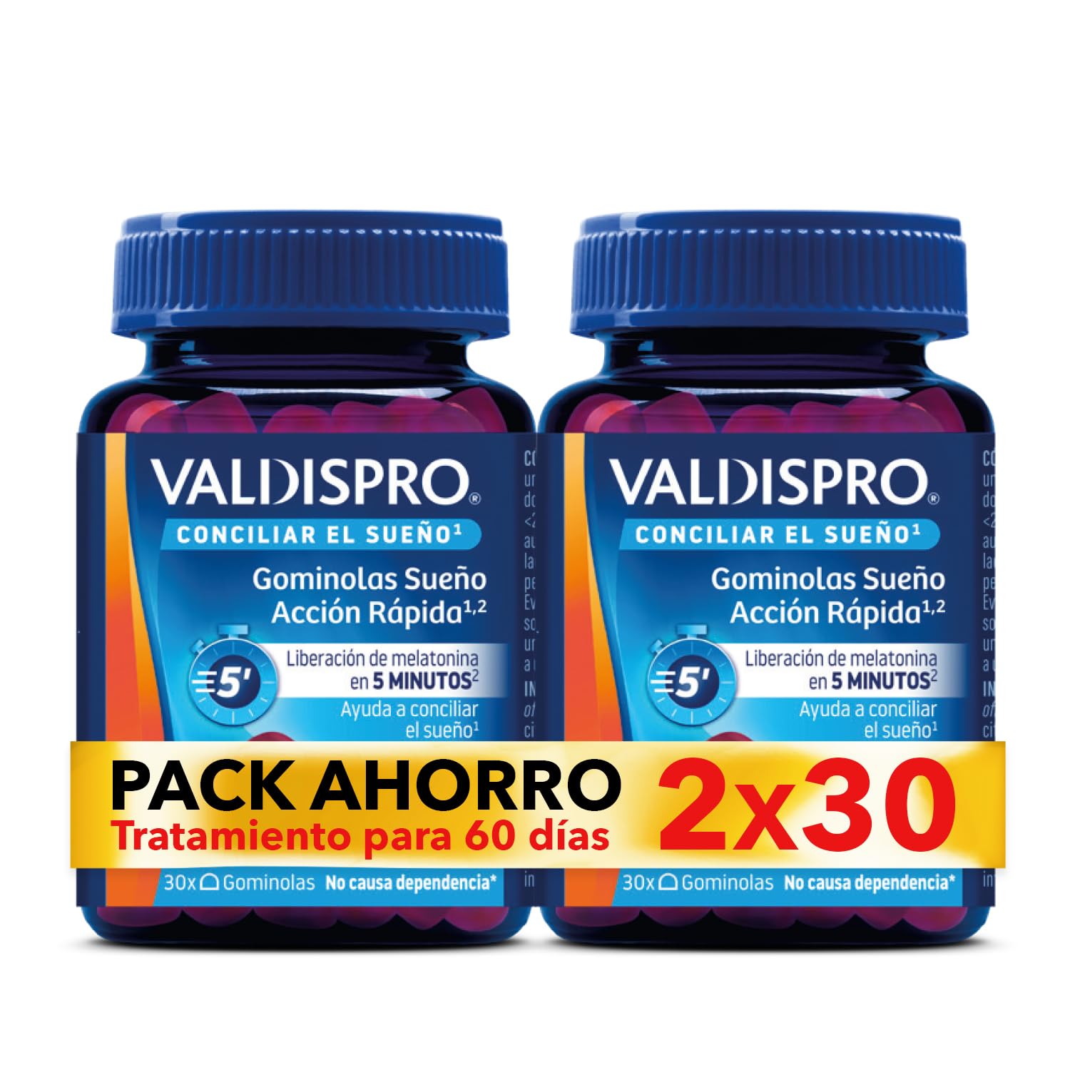 VALDISPRO Sueño Acción Rápida - Gominolas con Melatonina 1,9mg y Melisa para Conciliar el Sueño, Ayuda a Dormir Rápidamente, Sabor Bayas, Vegano, 2x30 Gominolas