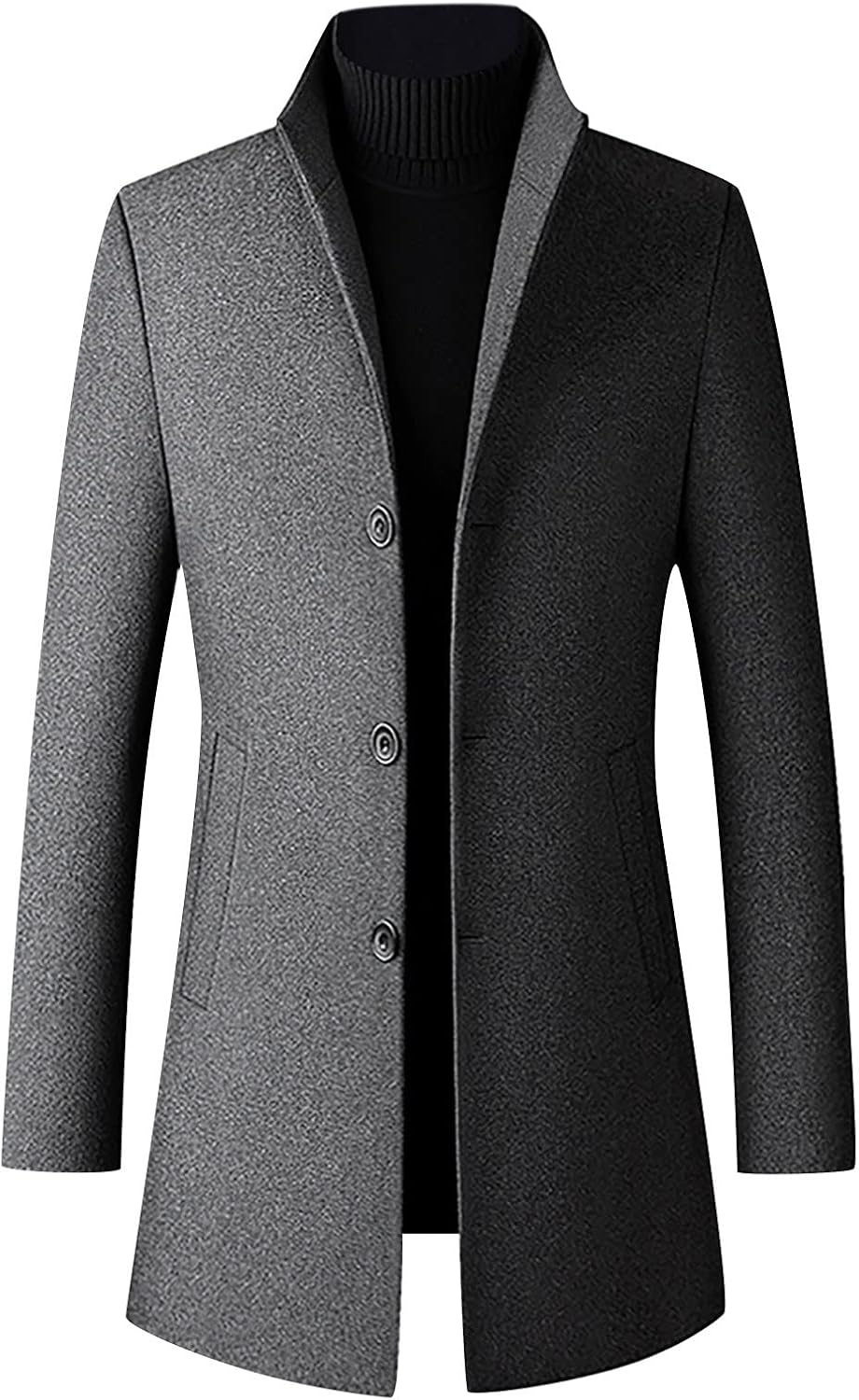 Men's French Woolen Coat Business Down Jacket Trench Topcoat Long Wool Blend Overcoat Slim Fit Stand Collar Coats