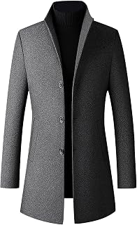 Men's Slim Fit Trench Coat Long Business Top Coat Warm Peacoat Jackets Windproof Button Overcoat Winter Coat