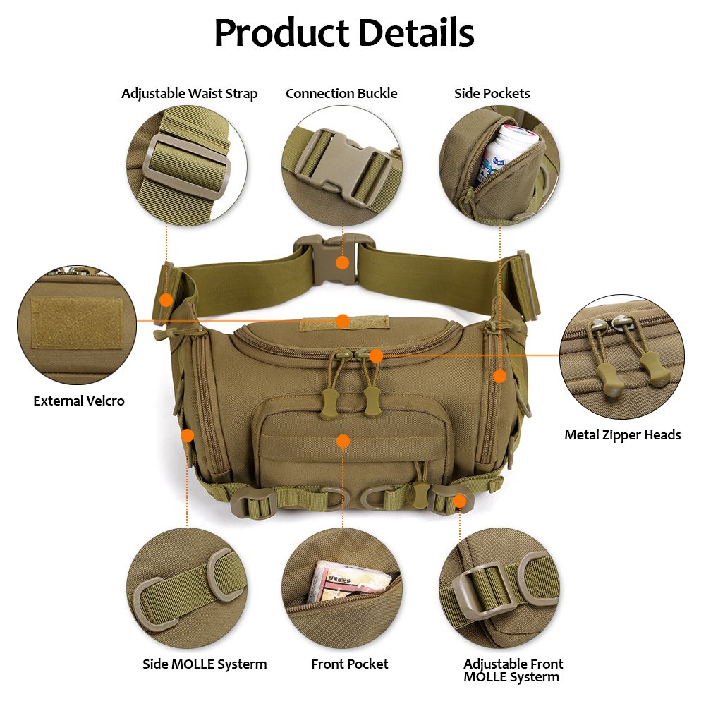 Selighting Waterproof Military Sling Backpack, Tactical Crossbody Bag for Cycling, Hiking, Camping, Trekking, Black, 16x34x50cm, Backpack
