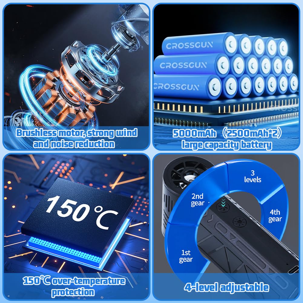 Flintronic Elektryczna dmuchawa pyłu w sprayu, elektryczna dmuchawa z latarką, 4-biegowa 13 0000 obr./min, kompresowany Air Duster, dmuchawa Turbo Jet Fan z akumulatorem 5000 mAh, do PC i klawiatury