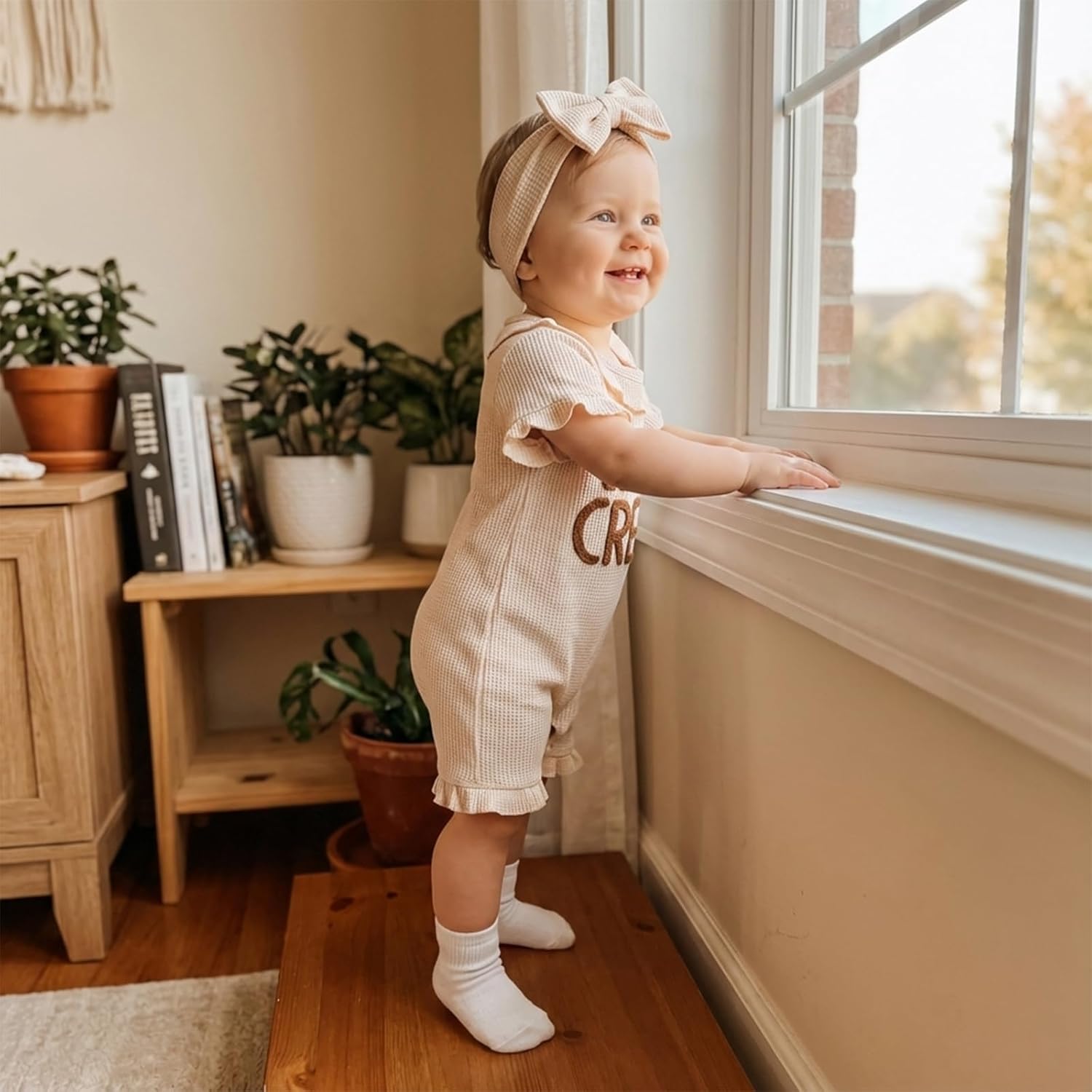 allshope Newborn Baby Girl Summer Outfit Romper Daddy Girl Embroidery Ruffle Collar Jumpsuit Cute Infant Waffle Clothes - Image 5