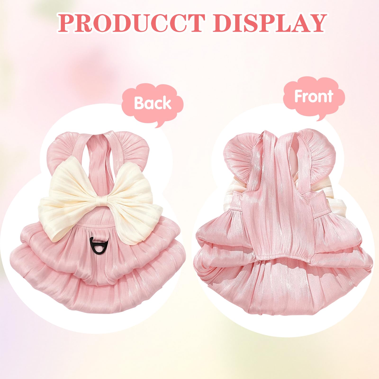 Dog Princess Dresses for Small Dogs Cat Bow Dress with Ring Dog Girl Clothes Cute Puppy Tutu Skirt Doggy Summer Costume Pet Outfits for Shih Tzu Yorkie Chihuahua Clothe (Pink - Image 2