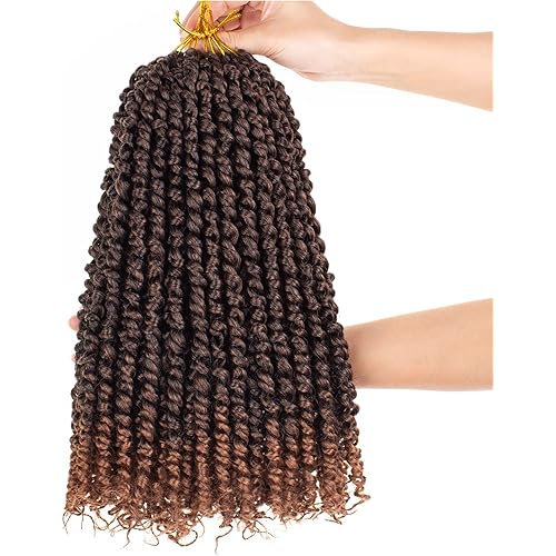 Leeven 8 Packs 12 Inch Pre Twisted Passion Twist Crochet Braids Hair Ombre Brown Pre Looped Water Wave Passion Twists With Curly Ends Synthetic Hair Extensions for Black Women (12Strands/Pack #T30)