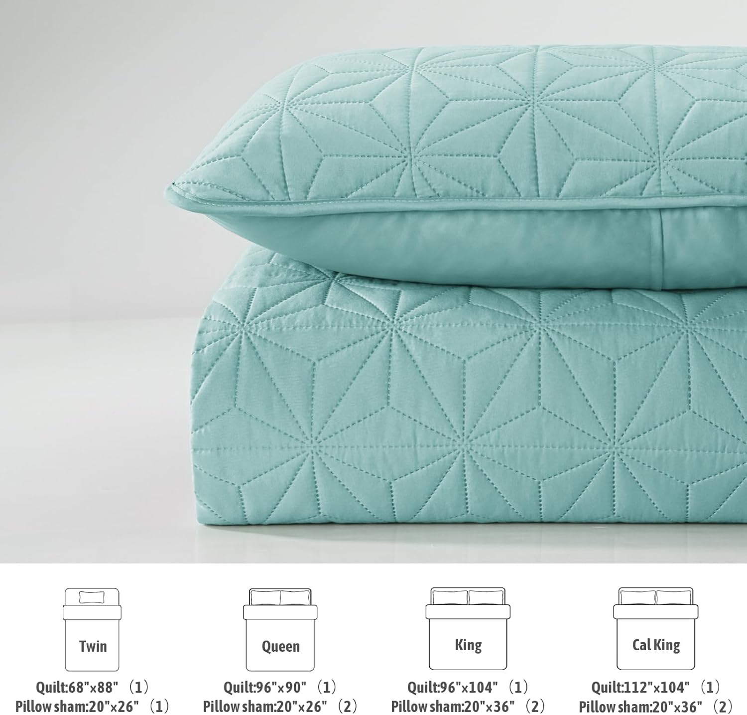 Whale Flotilla Queen Quilt Bedding Set, Soft Aqua Blue Bedspreads Quilts Queen Full Size for All Seasons, 3 Pieces Lightweight Geometric Star Pattern Coverlet - Image 6