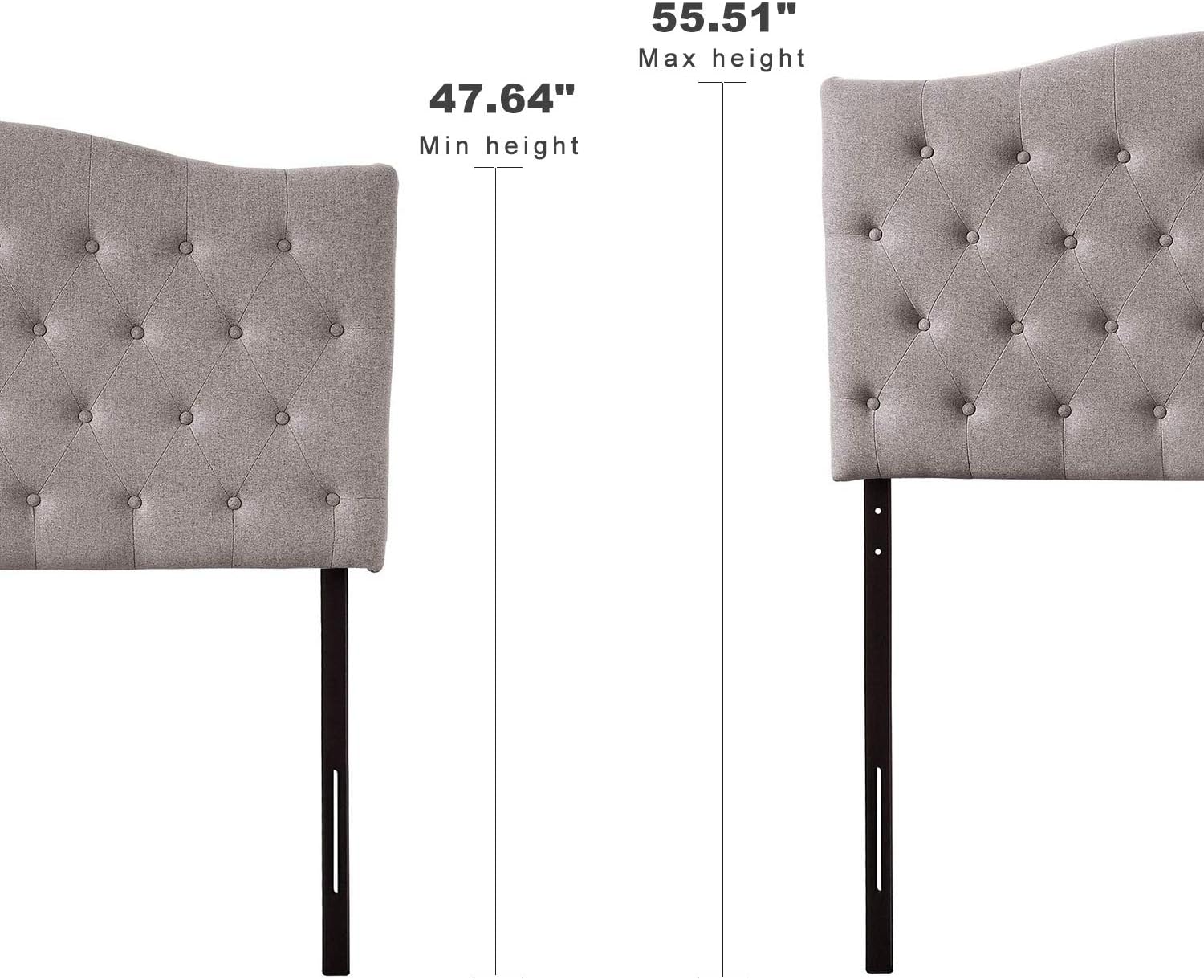HOME BI Upholstered Tufted Button Curved Shape Linen Fabric Headboard Full/Queen Size, Grey