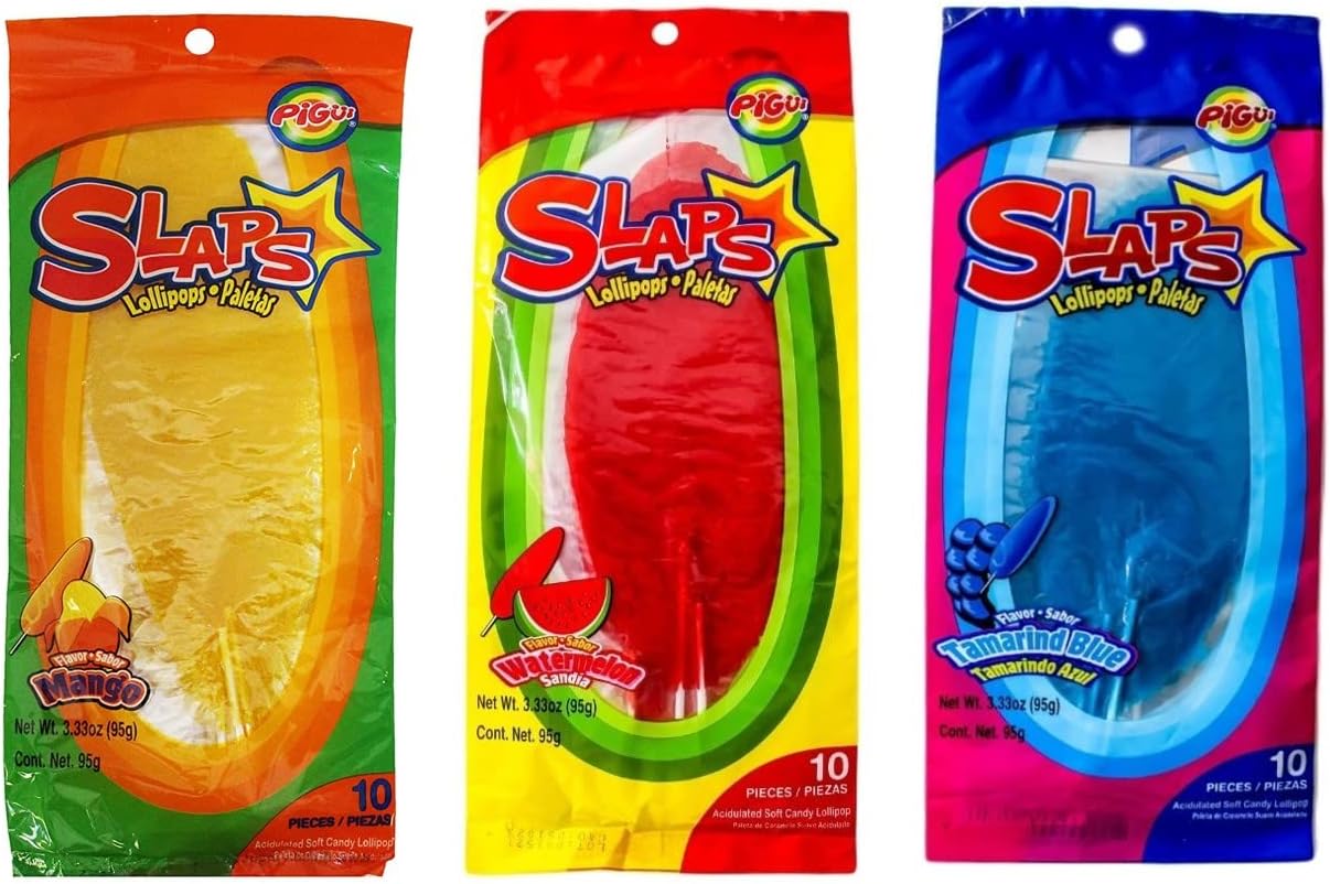 Slaps Paletas / Lollipops, Mango, Sandia (Watermelon) and Tamarindo Azul (Tamarind Blue), 10 Piezes (Pieces) Each, 30 Piezes (Pieces) Total, 300 Grams, 10.59 Ounces Total (watermelon, mango, tamarind)