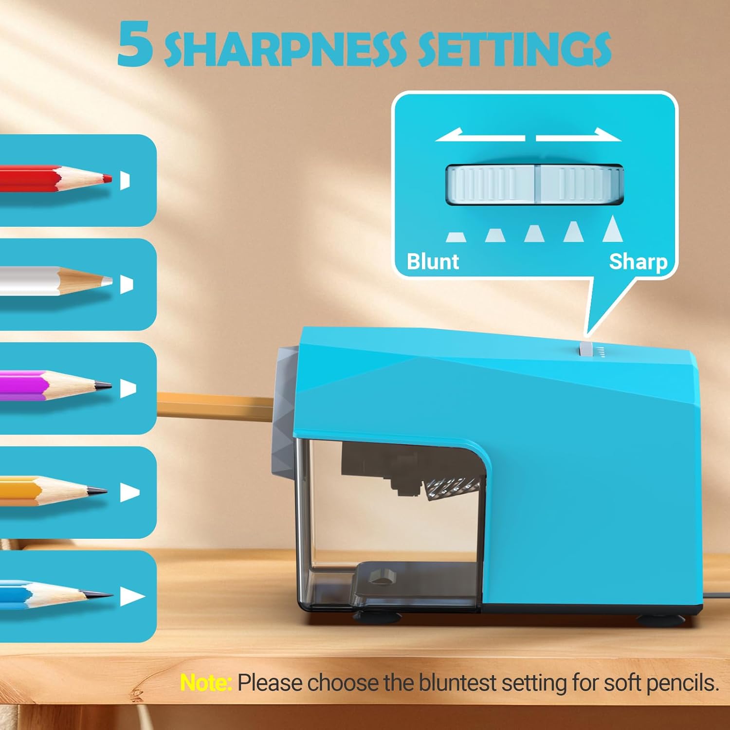 AFMAT Electric Pencil Sharpener, Fast & Hands-Free, 10K+ Uses, 5 Nibs, Fully Automatic Pencil Sharpener for Classroom, Heavy Duty Sharpeners for No.2/Jumbo/Colored Pencils (φ6.5-10.5mm) US Plug(120V)