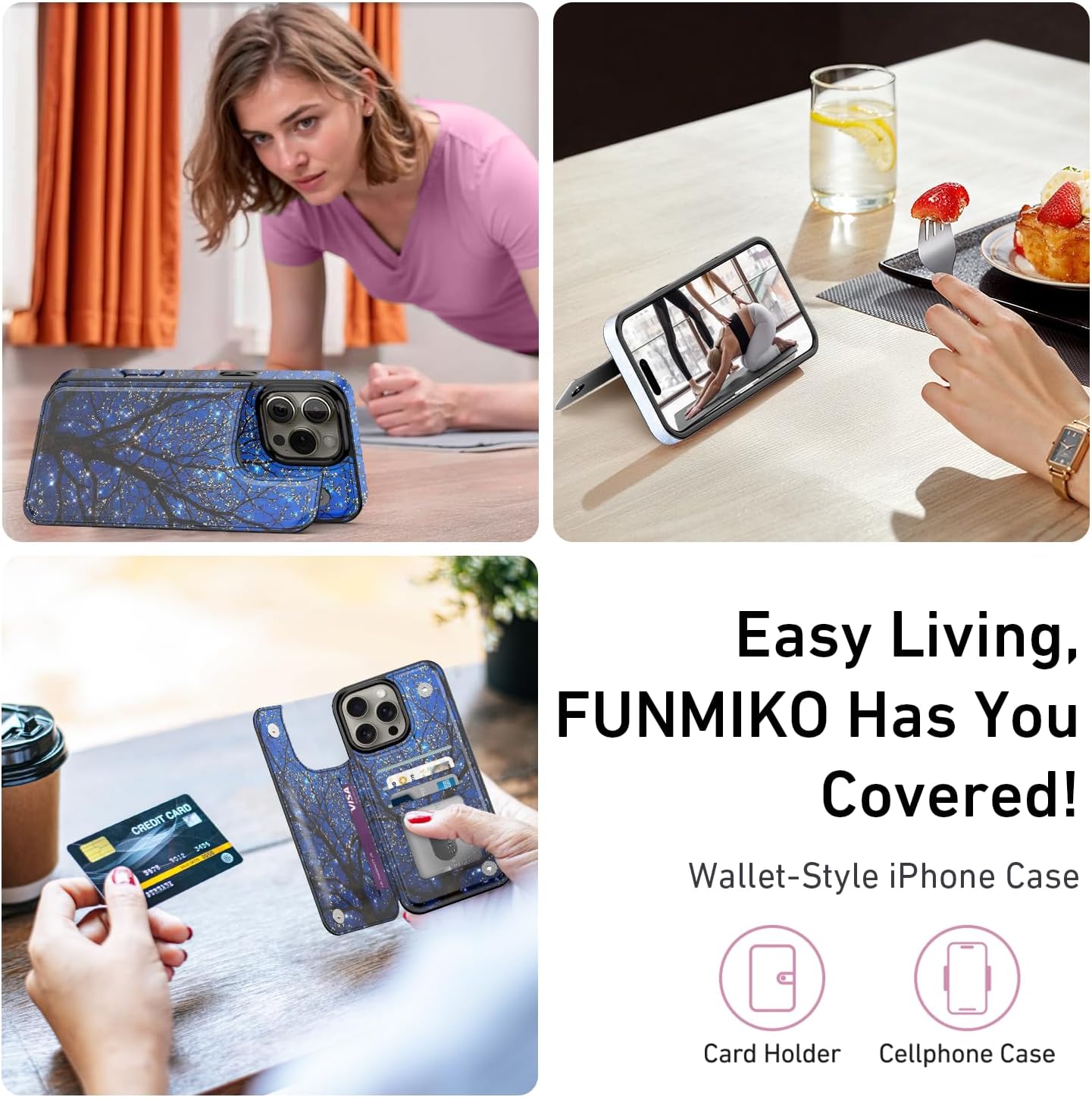 FUNMIKO for iPhone 13 Pro Max Wallet Case with Card Holder, RFID-Blocking, Military-Grade Protection & UV-Printed Artwork, Magnetic Closure with Leather Kickstand - Dreamy Wishing Tree - Image 6