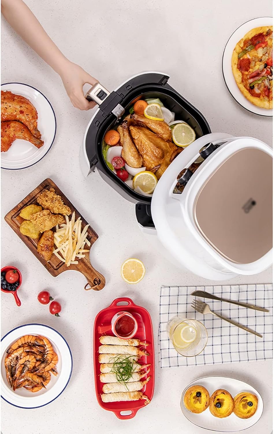 Air fryer/domestic multifunctional automatic large-capacity smart fryer-free fries machine 5.5L white