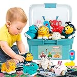 Kiddiworld Animal Car Toys for 1 Year Old Boy Gifts: Mini Trucks with Playmat/Storage Box for Toddler Age 1-2, 1st One First Christmas Birthday Gift for Infant Baby 12-18 Months