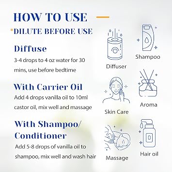 HIQILI Vanilla Essential Oil, Undiluted Natural Strong Fragrance Add in Skin Perfume, Unscented Lotion, Candle Soap Making Scent, Relax at Home with Diffuse Warm Sweet Aroma -100ML