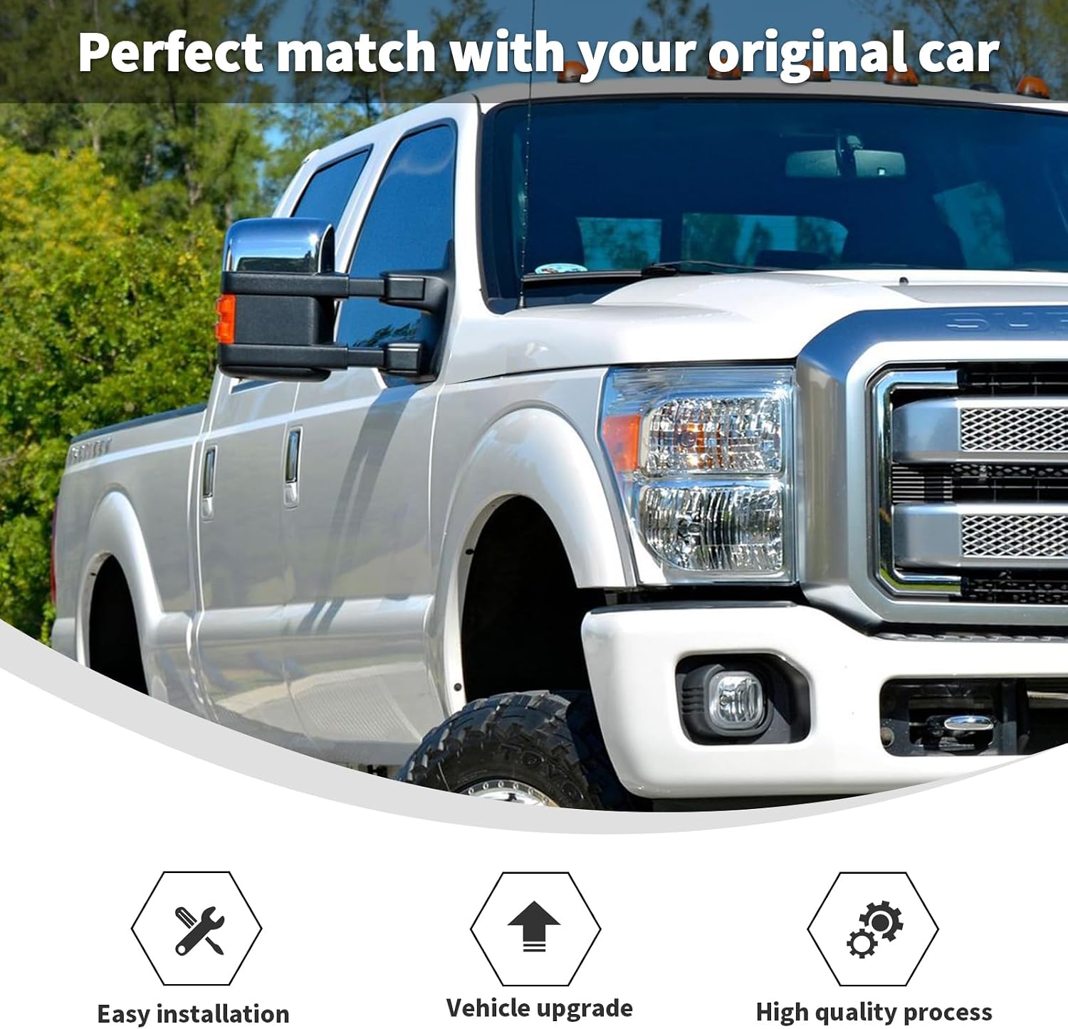Linskip Driver and Passenger Side Mirror Covers for Ford F250 F350 F450 F550 2008-2016, Top Half Tow Mirror Bezel Caps for Super Duty(Chrome)